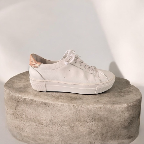PAIGE Shoes - PAIGE White and Rose Gold Leather Platform Sneakers size 11 (run small)